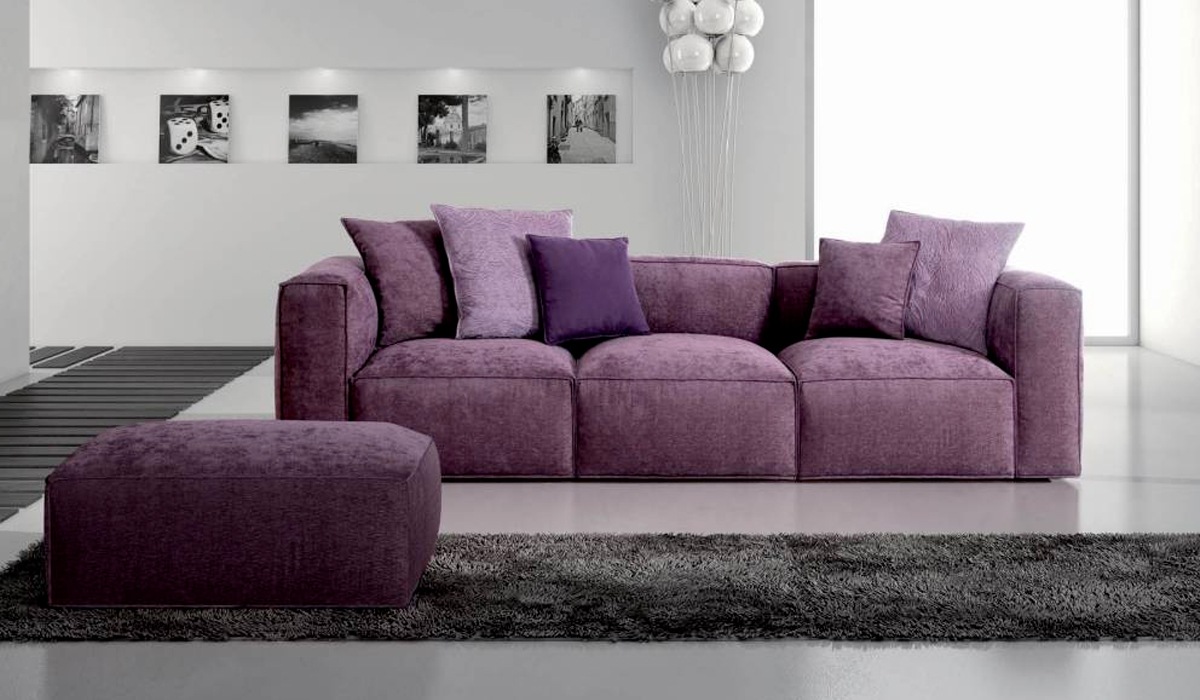 DIVANO 2 POSTI MADE IN ITALY DIVANETTO TESSUTO viola SOFA' POLTRONA RELAX  IMBOTTITA